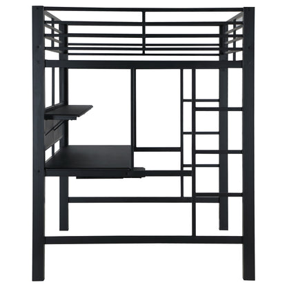 Ranier - Full Workstation Loft Bed, Full Length Desk, Safety Rails And Storage Shelves - Black - The Sleep Loft - Online Mattress Showroom NYC