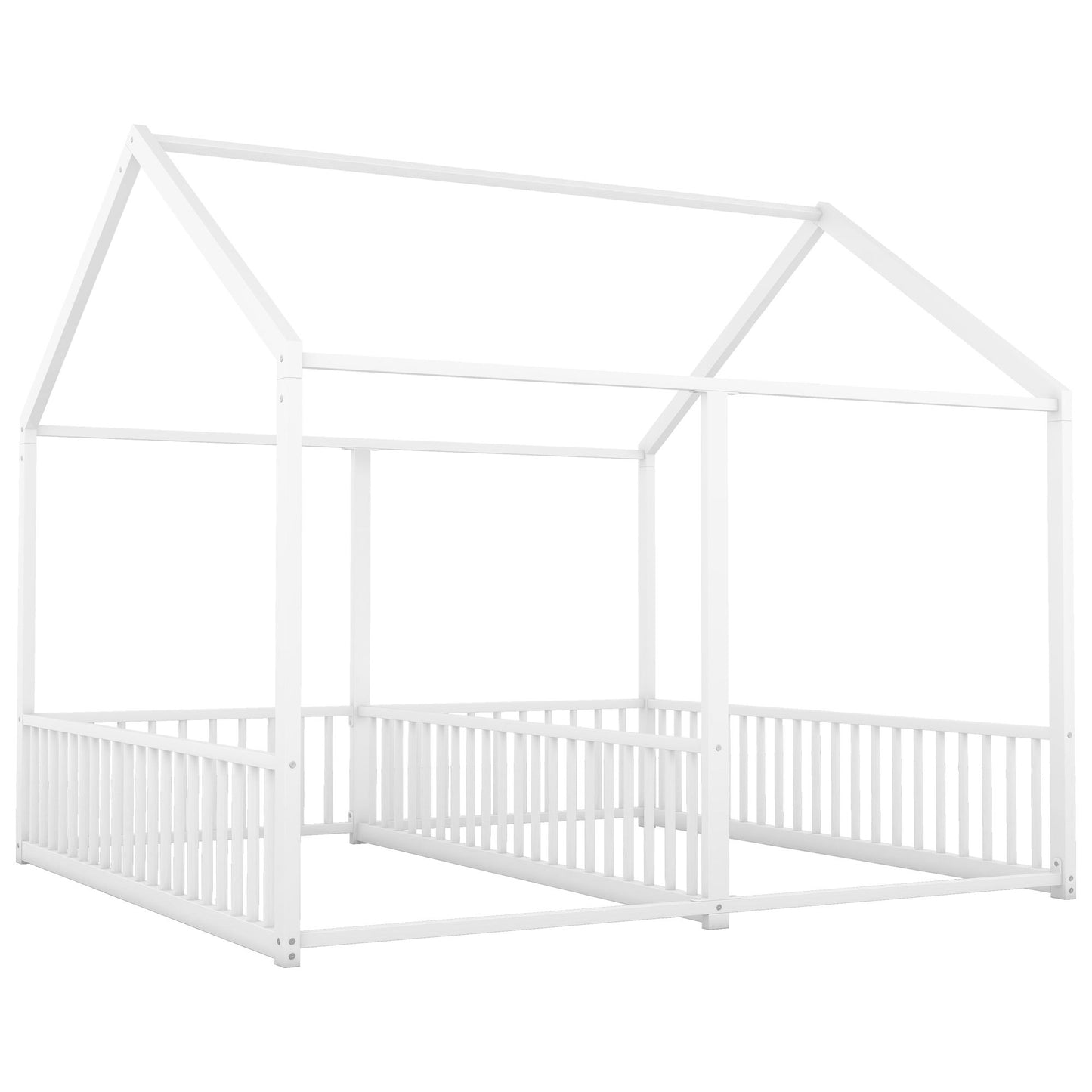 Metal Twin Size House Platform Beds 2 Shared Beds - Antique White - The Sleep Loft - Online Mattress Showroom NYC