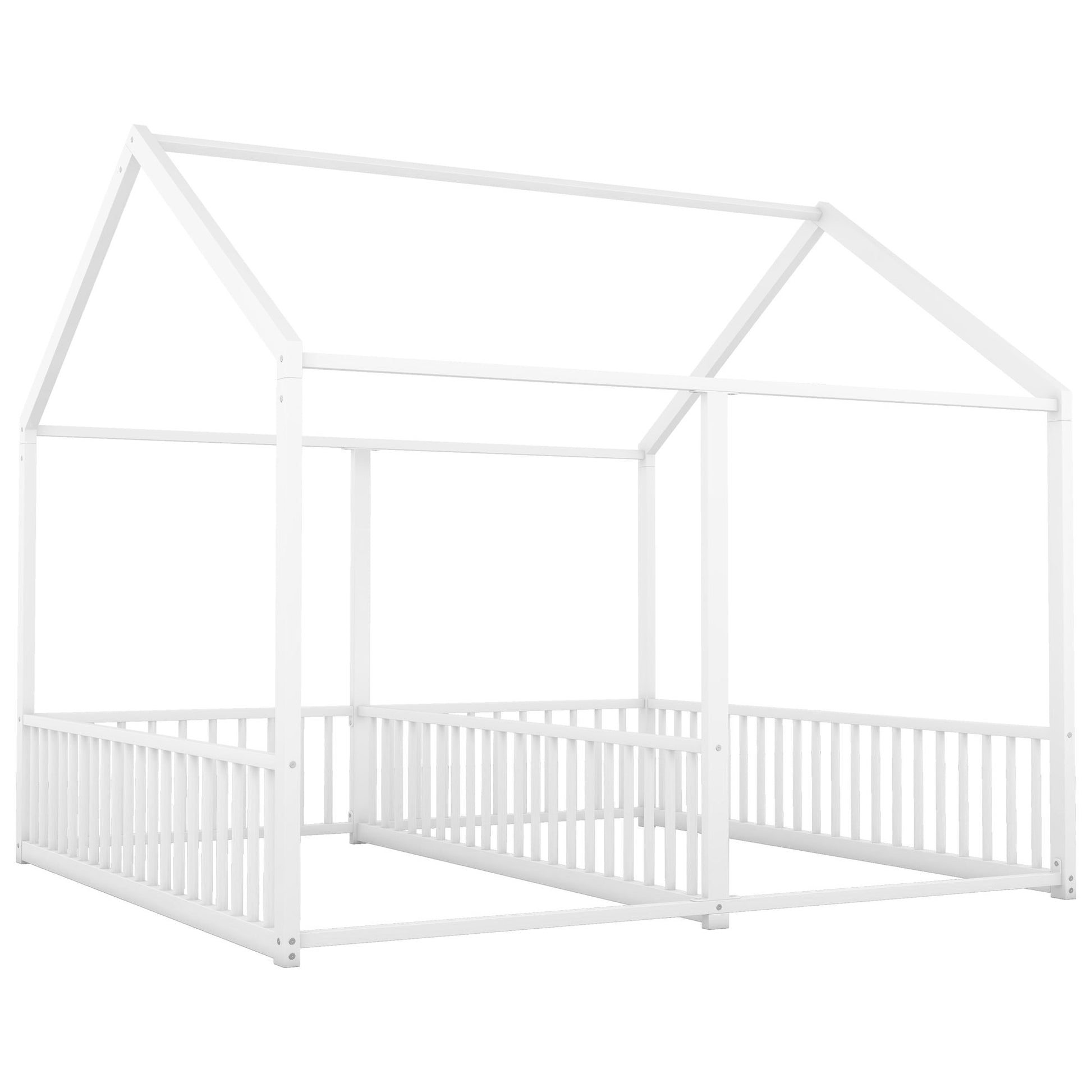 Metal Twin Size House Platform Beds 2 Shared Beds - Antique White - The Sleep Loft - Online Mattress Showroom NYC