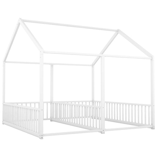 Metal Twin Size House Platform Beds 2 Shared Beds - Antique White - The Sleep Loft - Online Mattress Showroom NYC