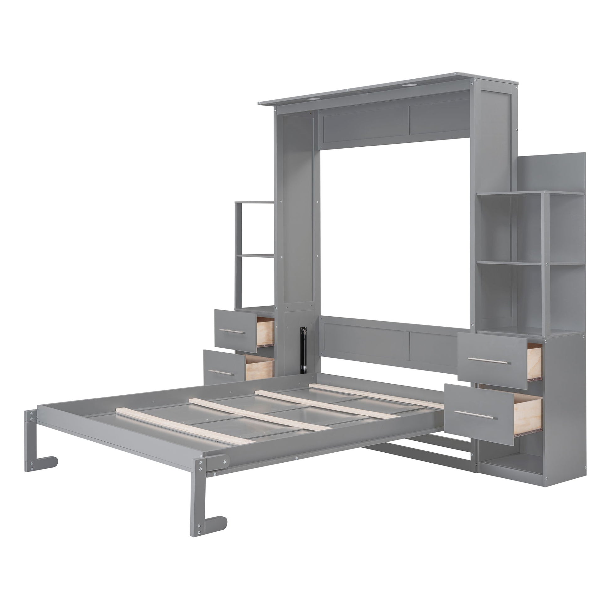 Murphy Wall Bed With Shelves, Drawers And LED Lights - The Sleep Loft - Online Mattress Showroom NYC