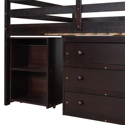 Loft Low Study Bed With Cabinet, Shelves And Rolling Portable Desk, Multiple Functions - The Sleep Loft - Online Mattress Showroom NYC