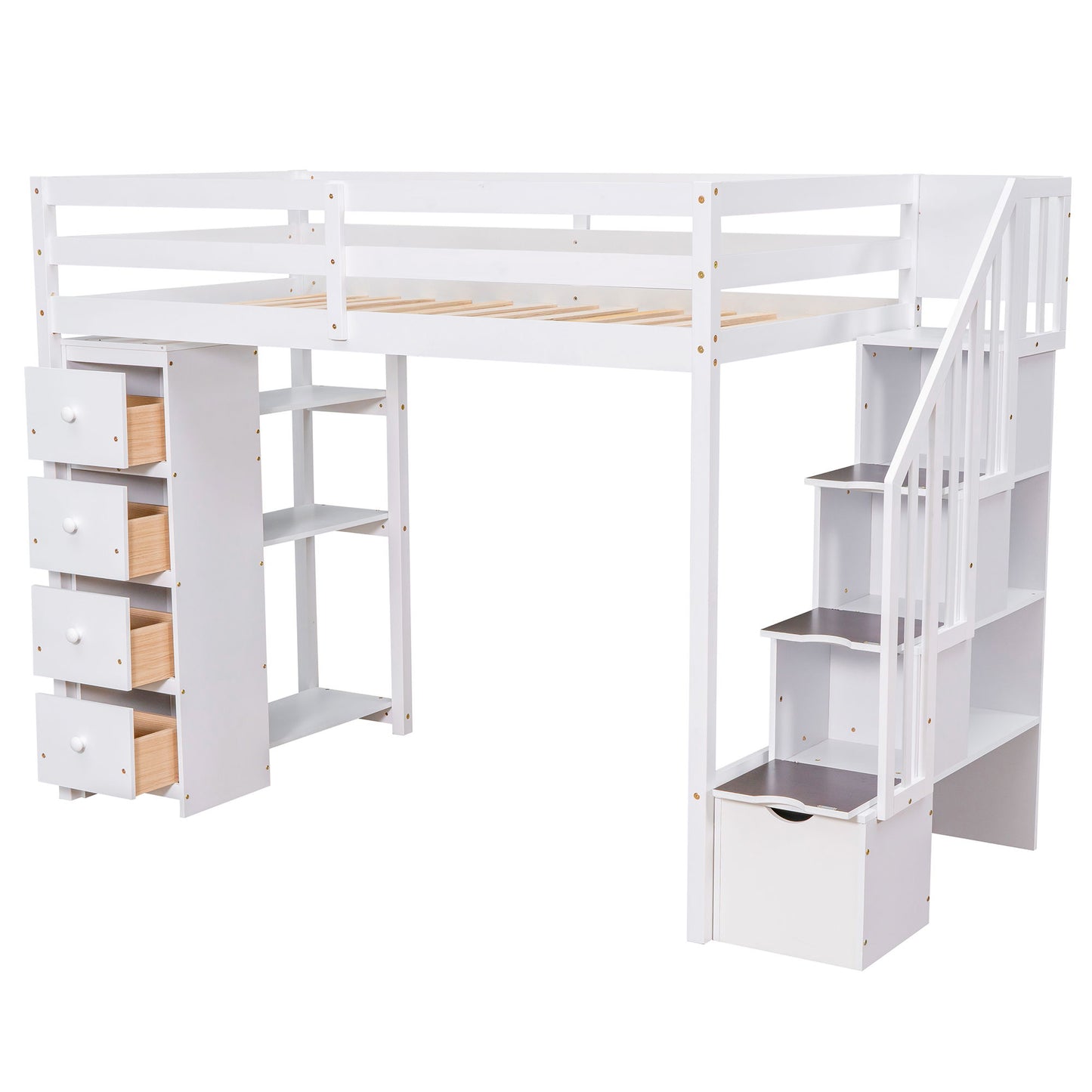 Loft Bed With Storage Drawers And Stairs With Shelves - The Sleep Loft - Online Mattress Showroom NYC