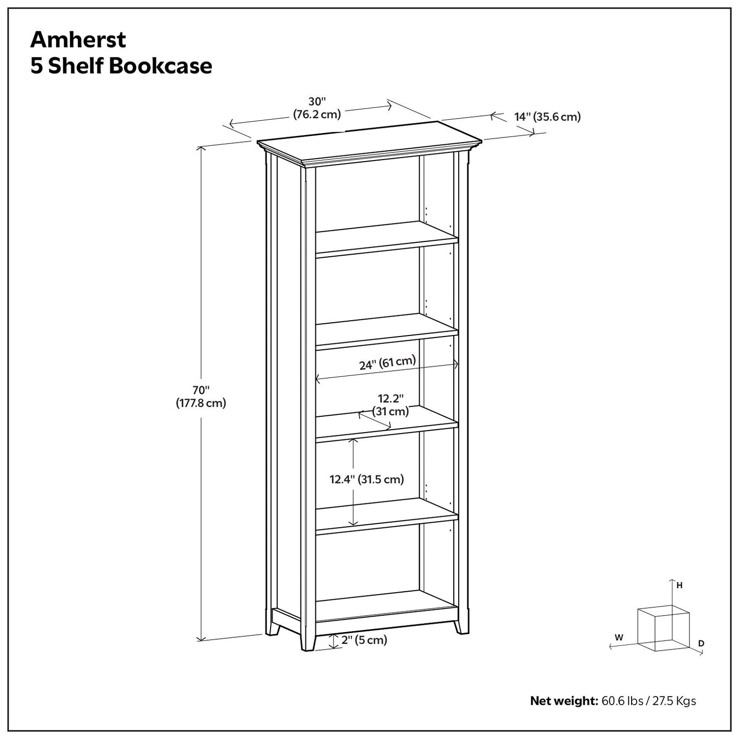 Amherst - 5 Shelf Bookcase, Handcrafted - The Sleep Loft - Online Mattress Showroom NYC