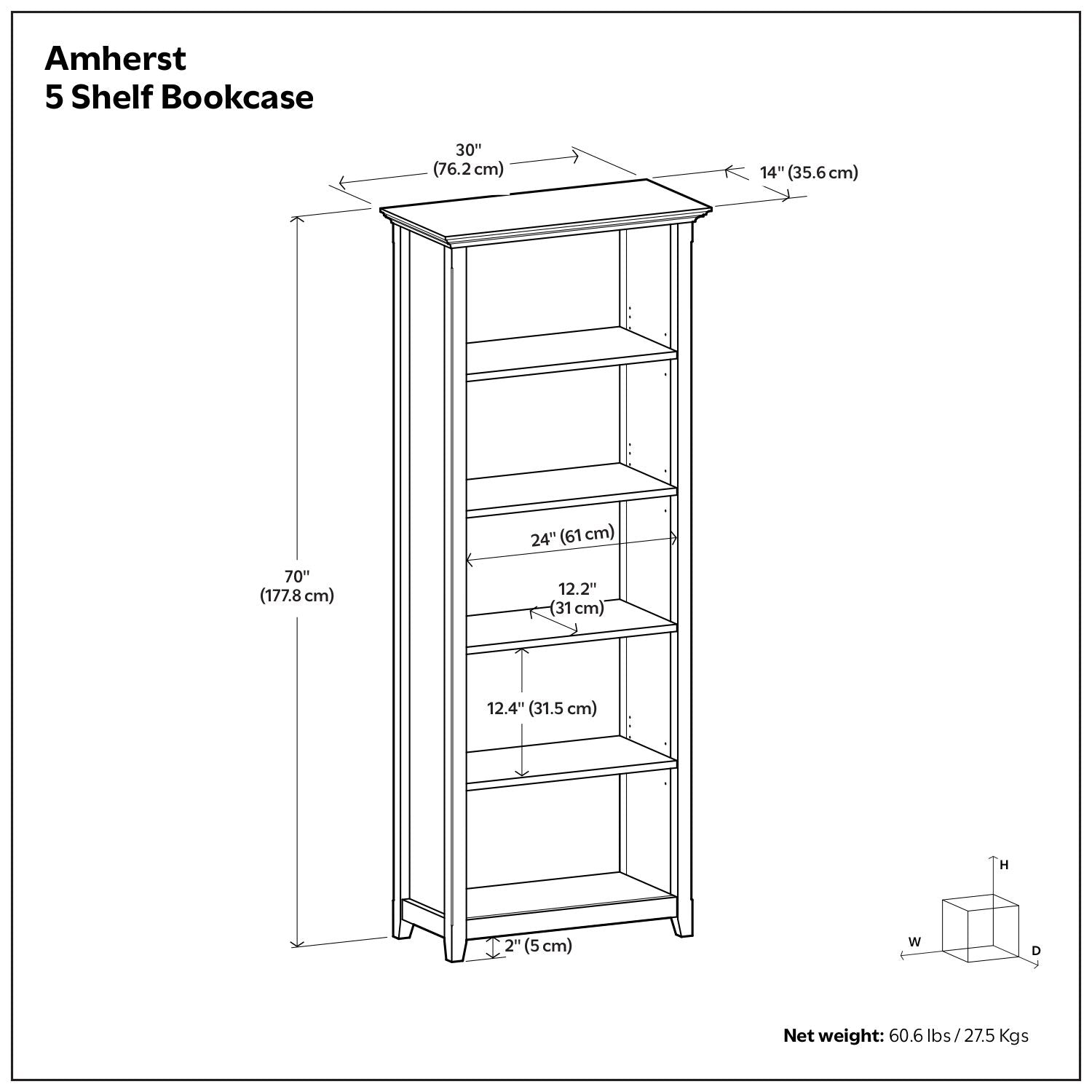 Amherst - 5 Shelf Bookcase, Handcrafted - The Sleep Loft - Online Mattress Showroom NYC