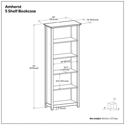 Amherst - 5 Shelf Bookcase, Handcrafted - The Sleep Loft - Online Mattress Showroom NYC