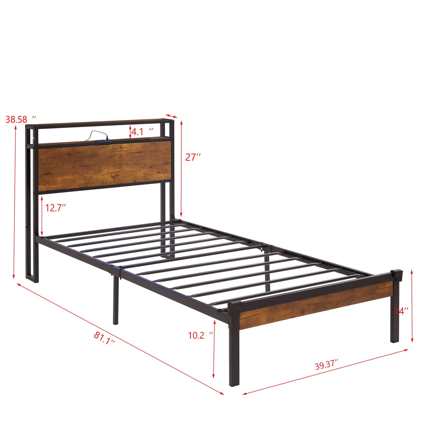 Platform Bed Frame With Wooden Headboard And Footboard, USB Liner - The Sleep Loft - Online Mattress Showroom NYC