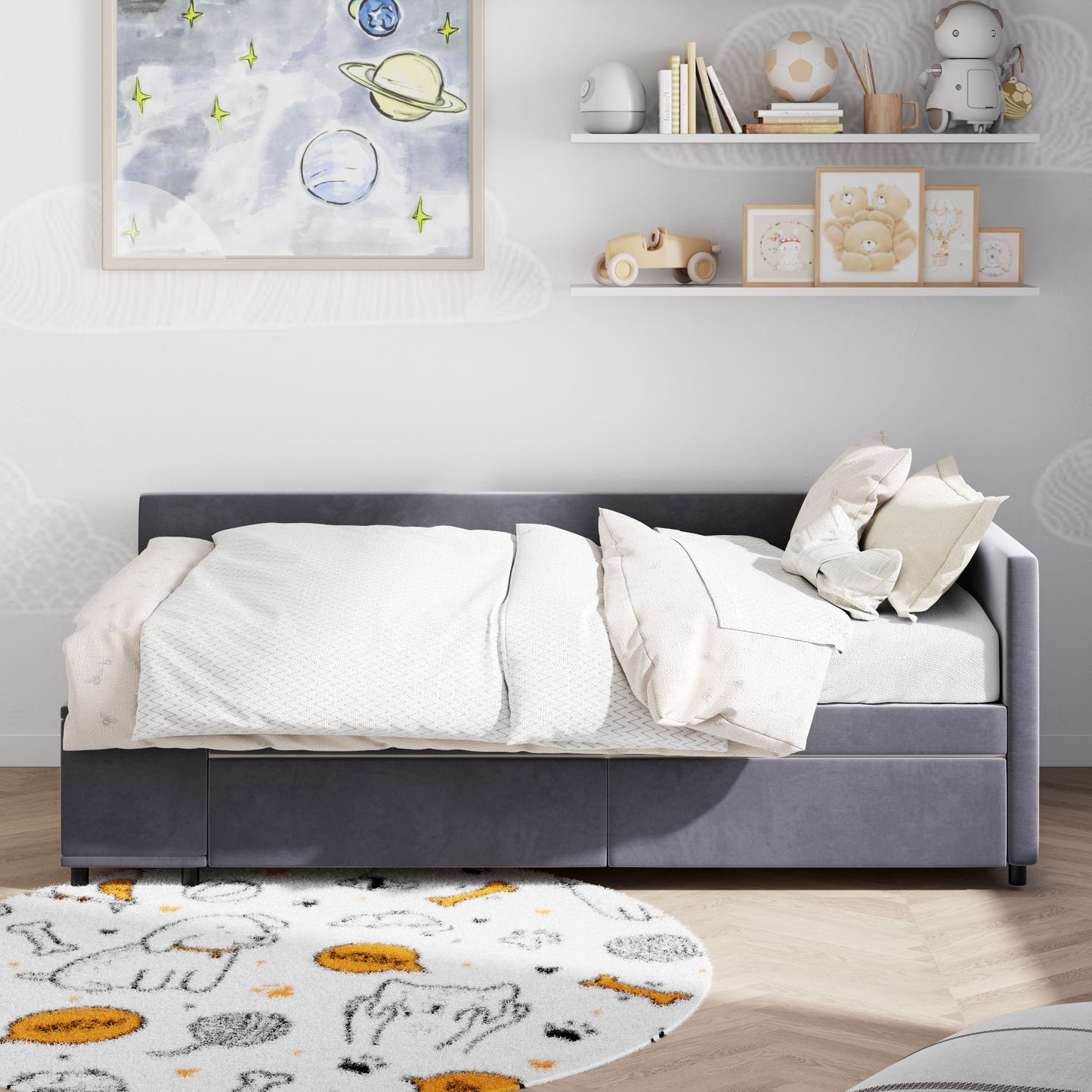 L Shaped Upholstered Platform Bed With Storage And Drawers - The Sleep Loft - Online Mattress Showroom NYC