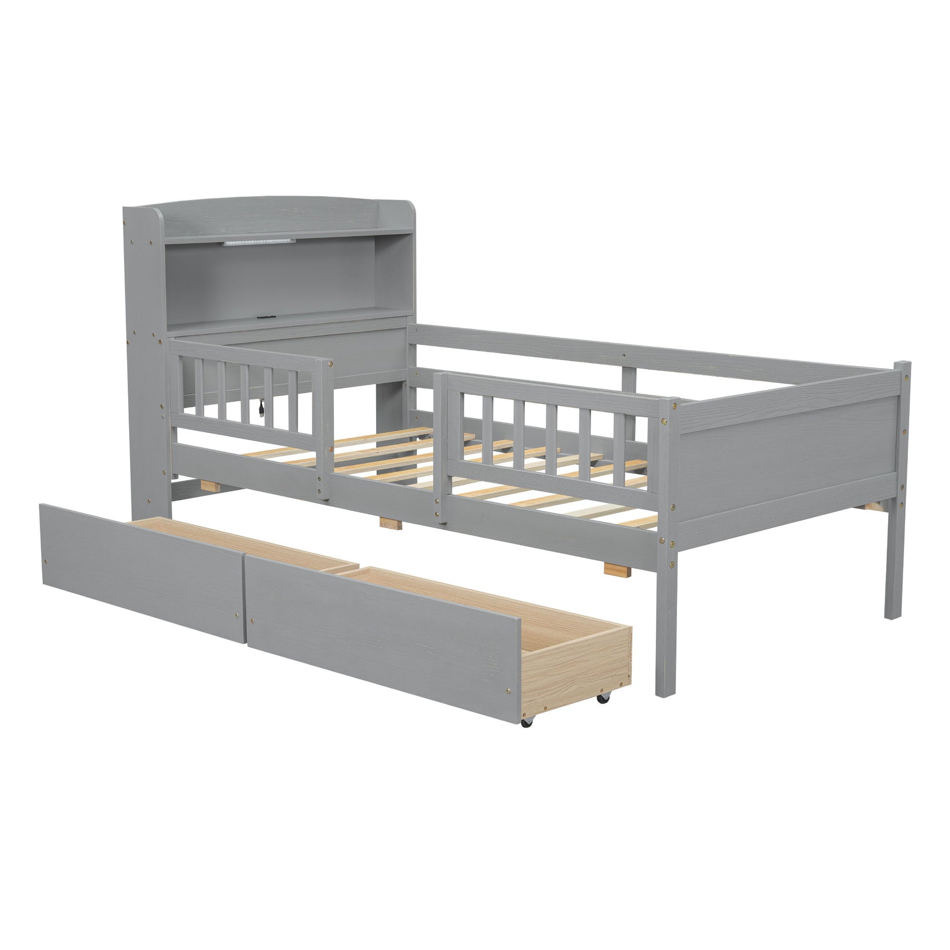 Platform Bed With LED Light, Multi Functional Headboard, Guardrail And 2 Drawers - The Sleep Loft - Online Mattress Showroom NYC