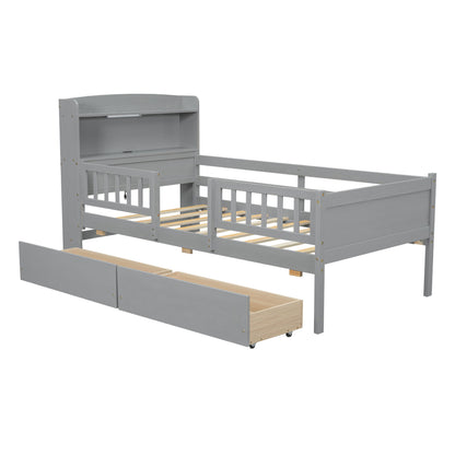 Platform Bed With LED Light, Multi Functional Headboard, Guardrail And 2 Drawers - The Sleep Loft - Online Mattress Showroom NYC