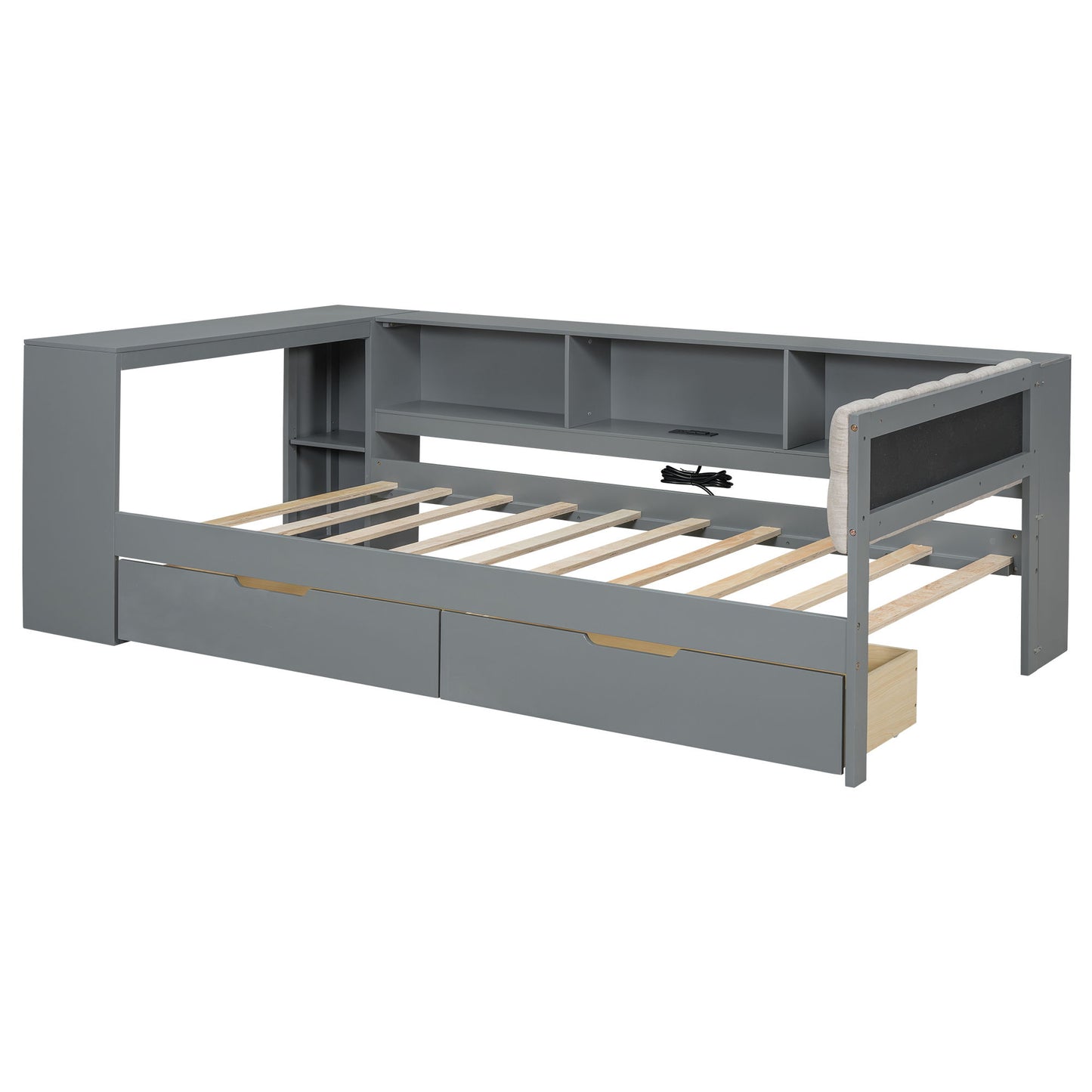 Upholstered Headboard Platform Bed With Storage Shelves, Drawers, Charging Station - The Sleep Loft - Online Mattress Showroom NYC