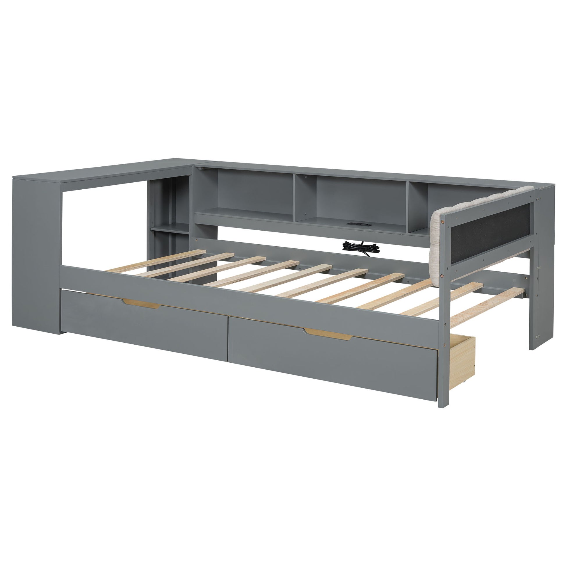 Upholstered Headboard Platform Bed With Storage Shelves, Drawers, Charging Station - The Sleep Loft - Online Mattress Showroom NYC