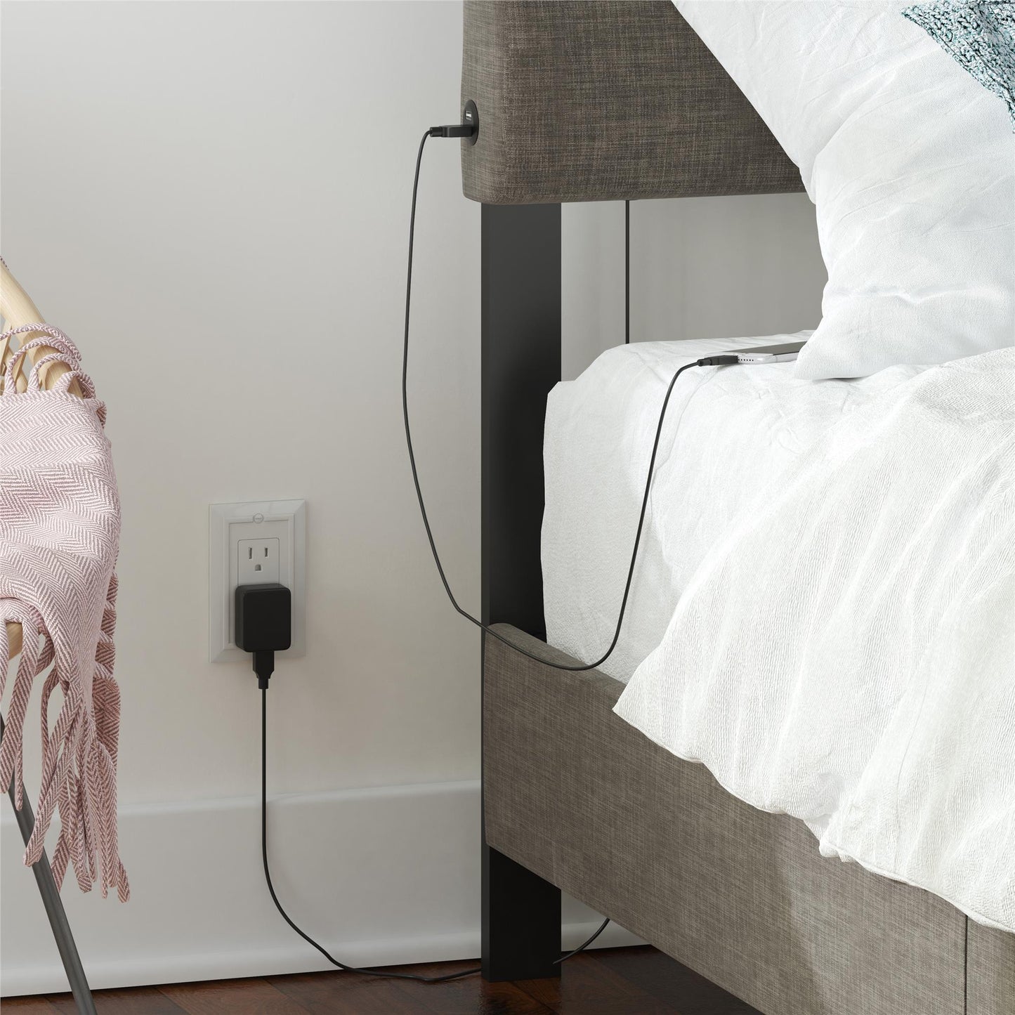 Paloma - Twin Bed With Dual USB Port - Linen - The Sleep Loft - Online Mattress Showroom NYC