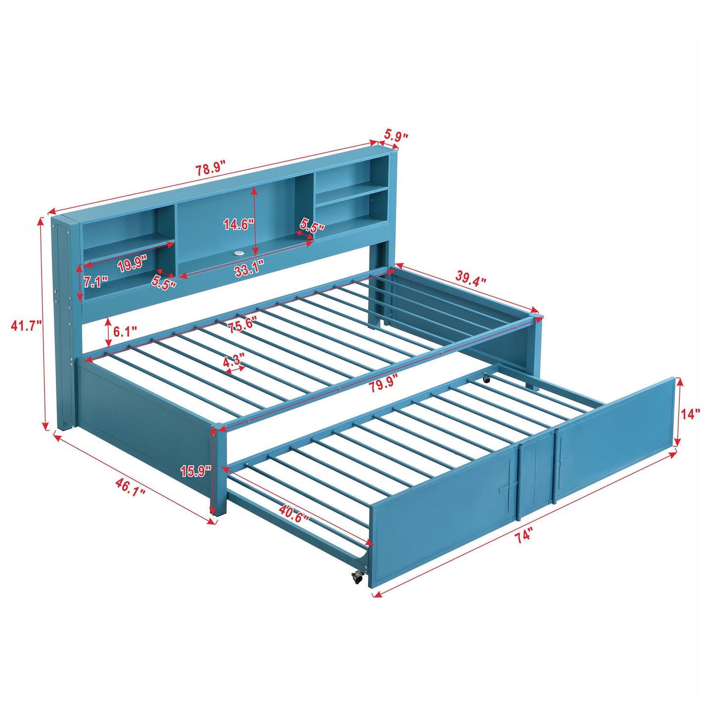 Industrial Metal Daybed With Trundle, Storage Shelves, USB Ports - The Sleep Loft - Online Mattress Showroom NYC
