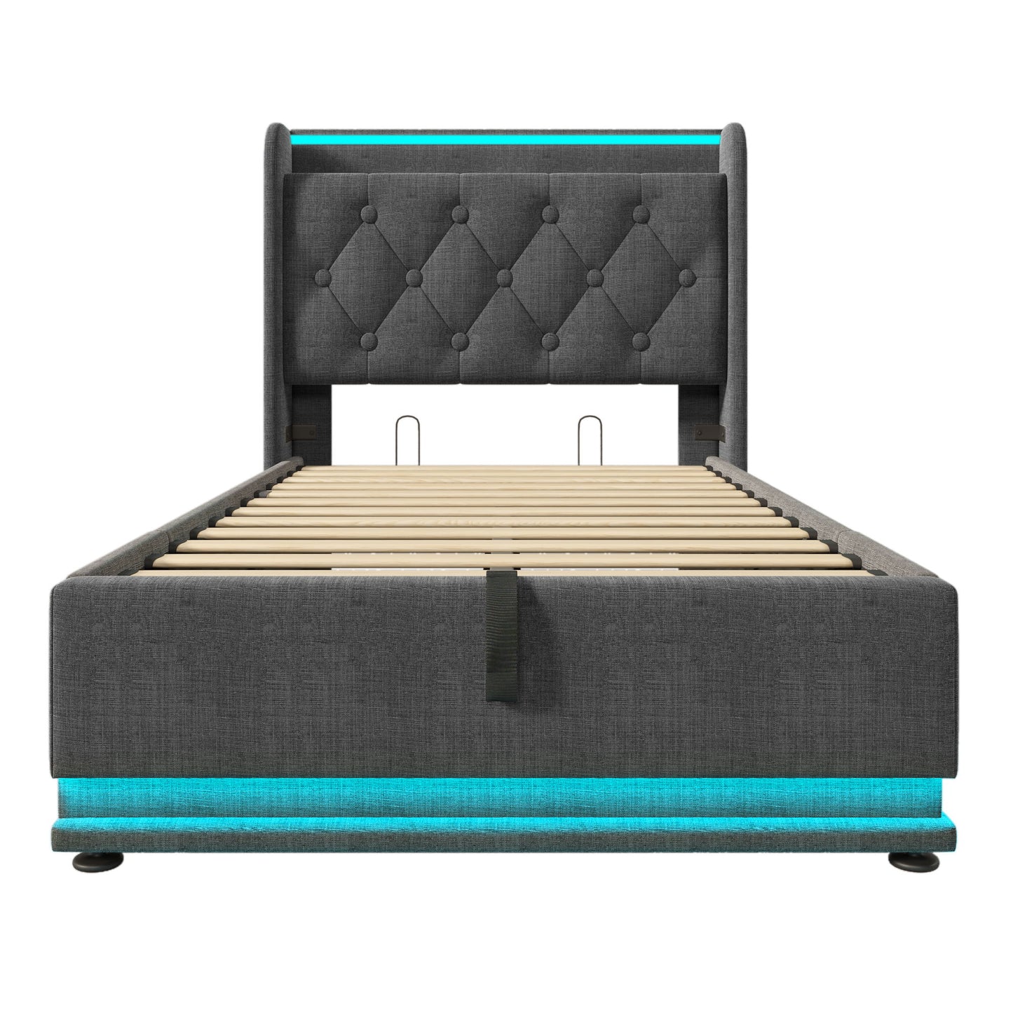 Upholstered Bed, 360 Surround LED Function, Remote Control, Hydraulic Storage Bed With USB, Type-C Charging (Without Mattress) - The Sleep Loft - Online Mattress Showroom NYC