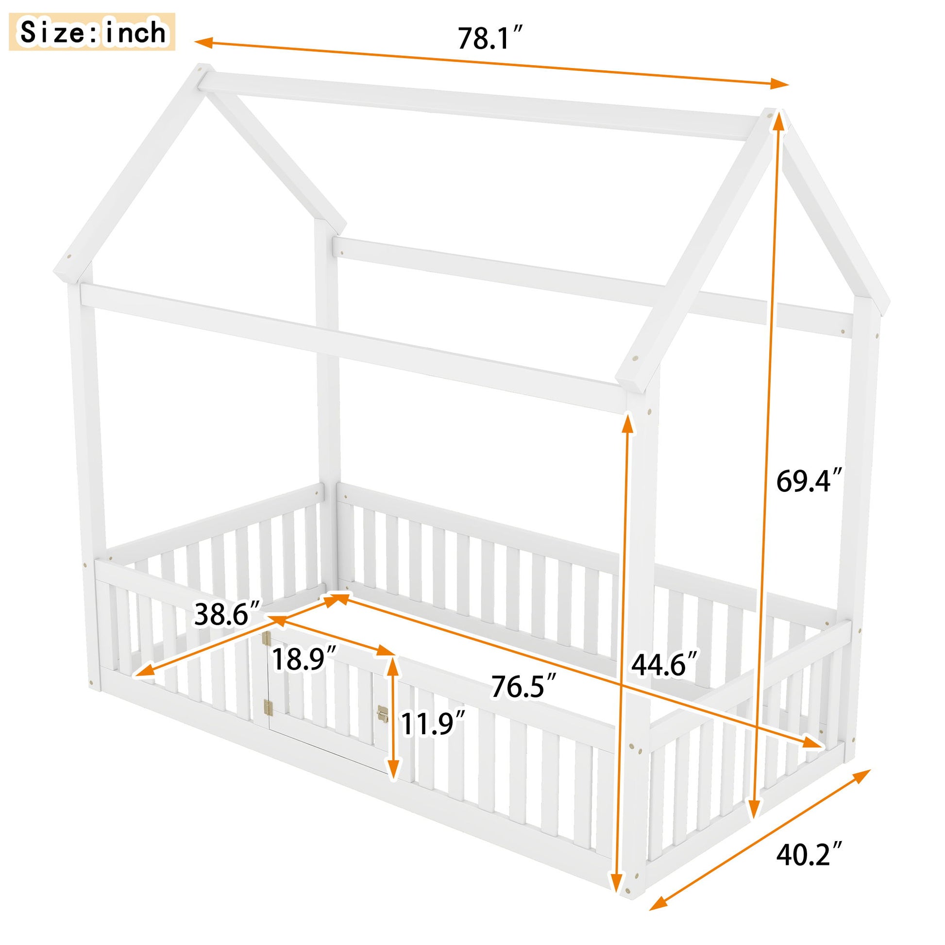 Wood House Bed With Fence And Door - The Sleep Loft - Online Mattress Showroom NYC