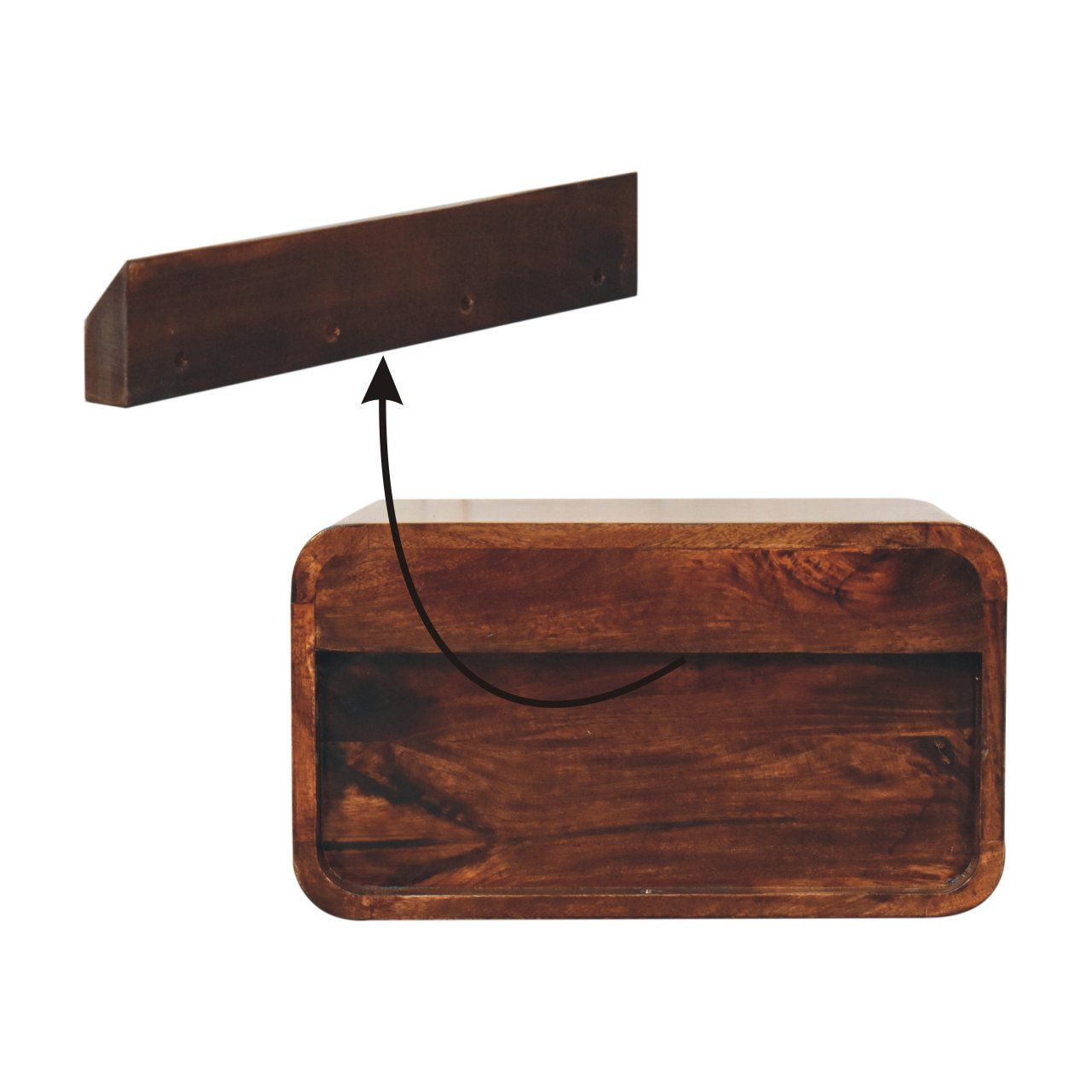 Curved Wall Mounted Bedside Nightstand - The Sleep Loft - Online Mattress Showroom NYC