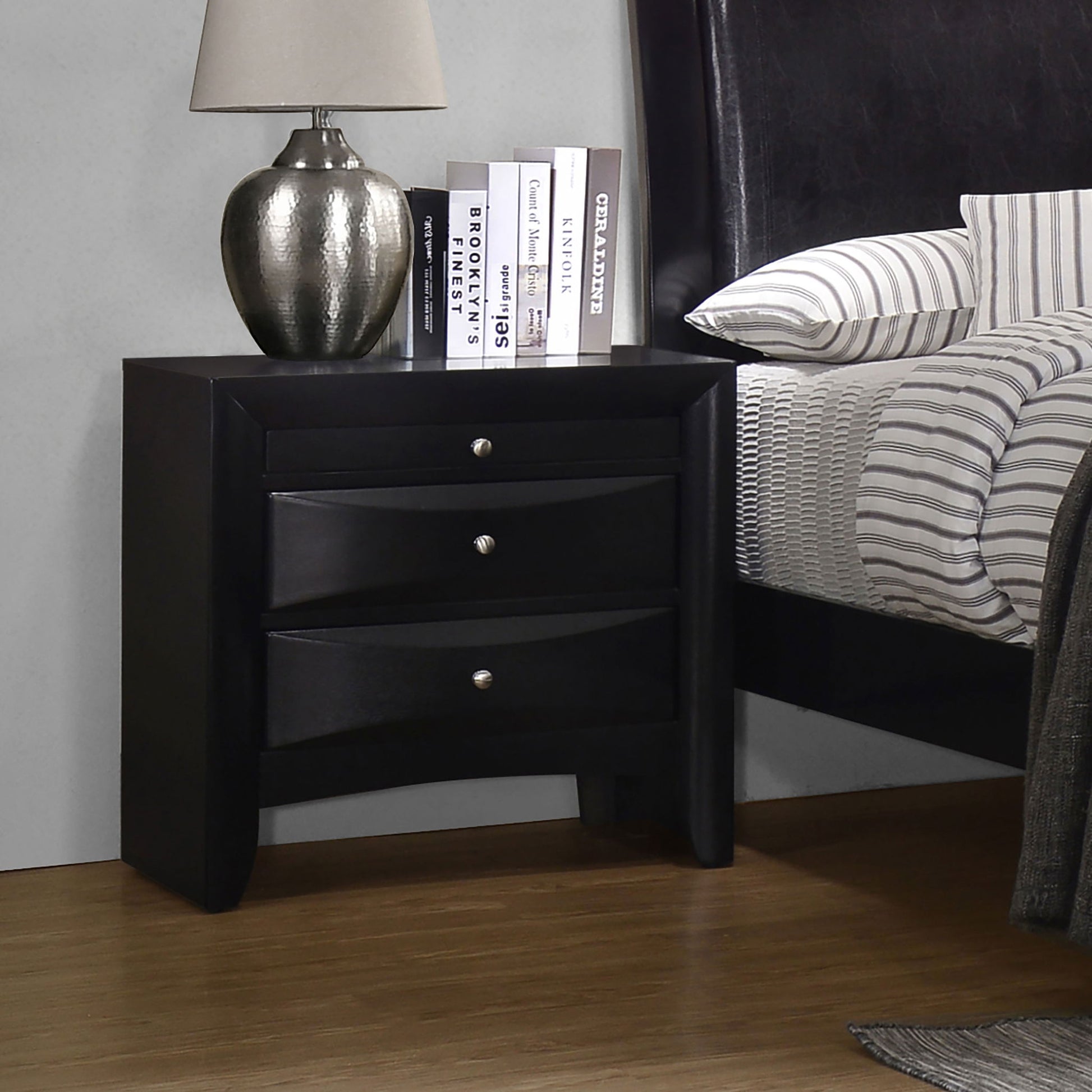 Vollenhove - 2 Drawer Nightstand With Pull Out Tray Storage Solution - Black - The Sleep Loft - Online Mattress Showroom NYC