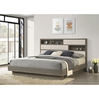 Eastern King Bed Bookcase Headboard With Hidden Storage - Oak - The Sleep Loft - Online Mattress Showroom NYC