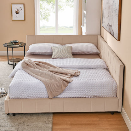 Mid-Century Storage Upholstered Tufted Bed Frame With Backrest And Armrests - The Sleep Loft - Online Mattress Showroom NYC