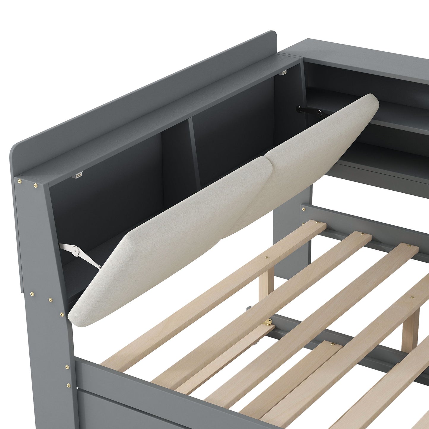 Platform Bed With Trundle, Shelves, And Storage Headboard - The Sleep Loft - Online Mattress Showroom NYC
