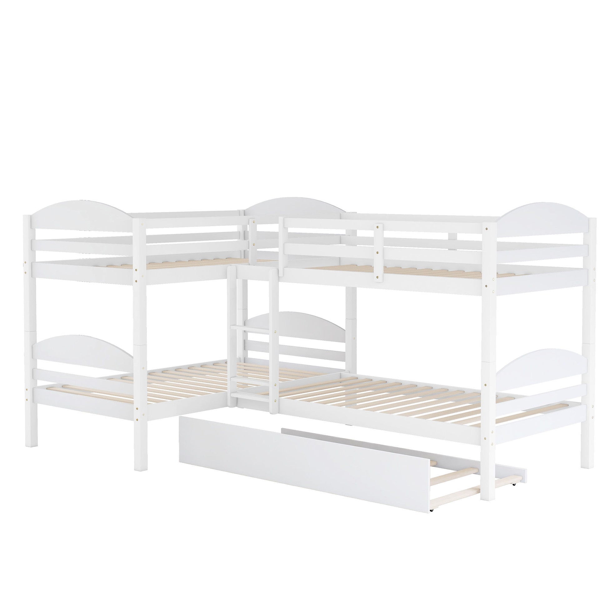 Twin L-Shaped Bunk Bed With Trundle - White - The Sleep Loft - Online Mattress Showroom NYC