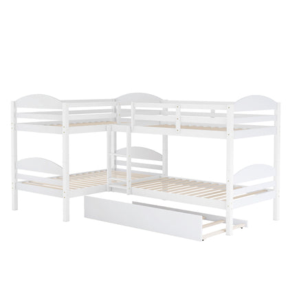 Twin L-Shaped Bunk Bed With Trundle - White - The Sleep Loft - Online Mattress Showroom NYC