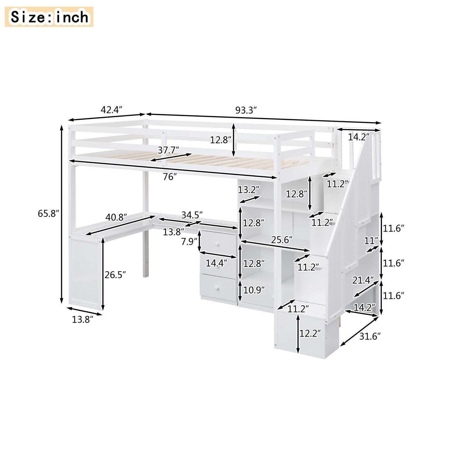 Loft Bed With L Shaped Desk, Drawers, Cabinet, And Storage Staircase - The Sleep Loft - Online Mattress Showroom NYC