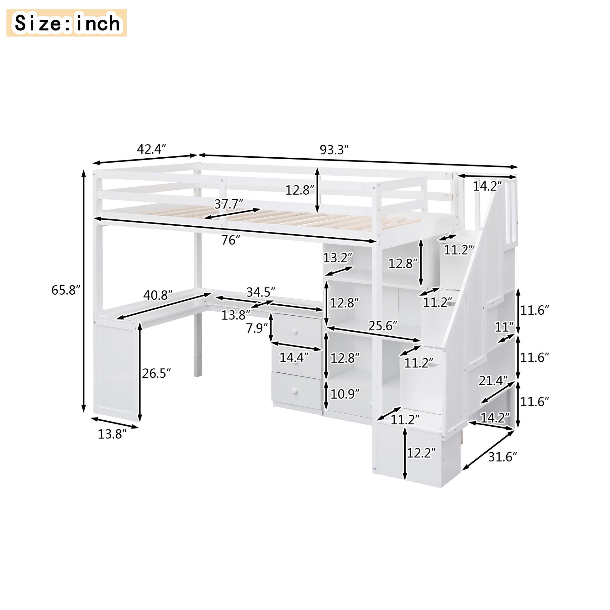Loft Bed With L Shaped Desk, Drawers, Cabinet, And Storage Staircase - The Sleep Loft - Online Mattress Showroom NYC