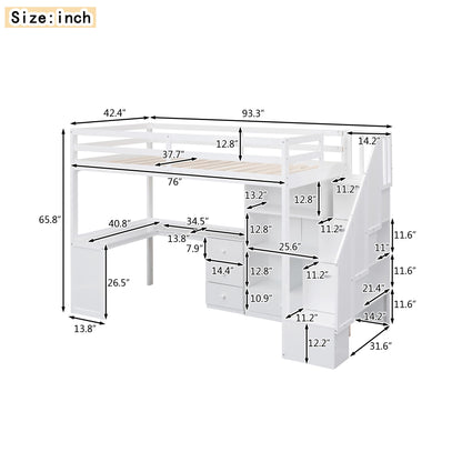 Loft Bed With L Shaped Desk, Drawers, Cabinet, And Storage Staircase - The Sleep Loft - Online Mattress Showroom NYC