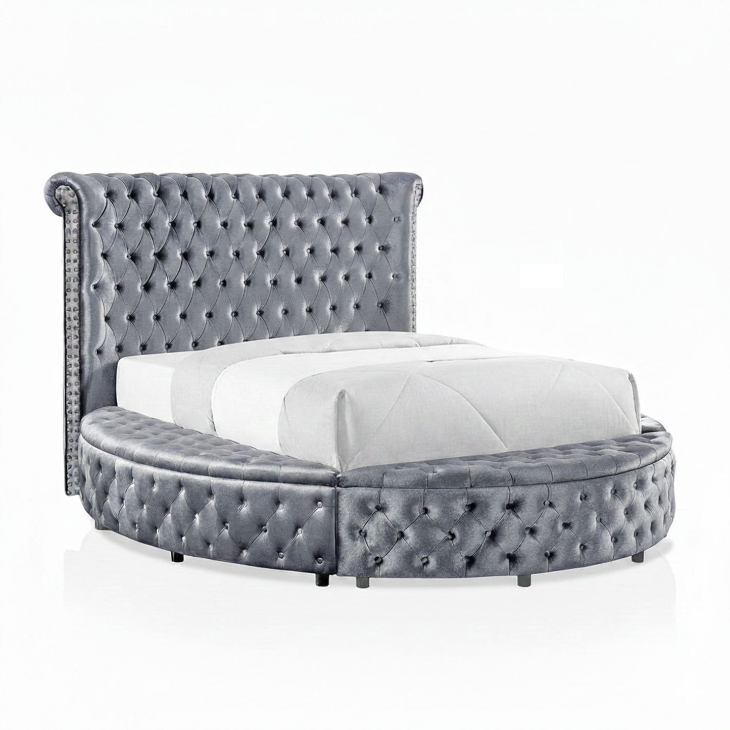 Glam Button Tufted Wingback Round Bed With Storage And USB Ports - The Sleep Loft - Online Mattress Showroom NYC