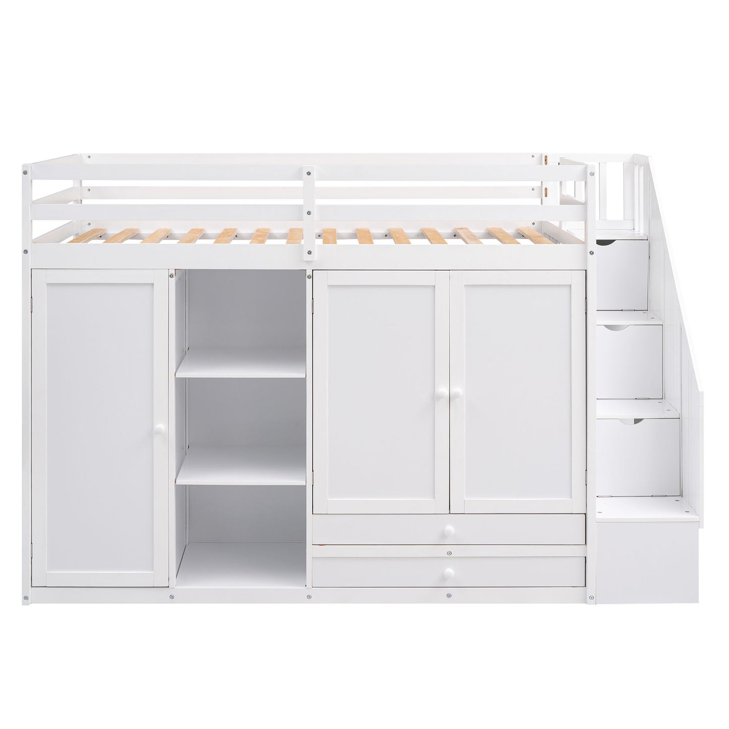 Loft Bed With 3 Shelves, 2 Wardrobes, 2 Drawers, Ladder Storage - The Sleep Loft - Online Mattress Showroom NYC