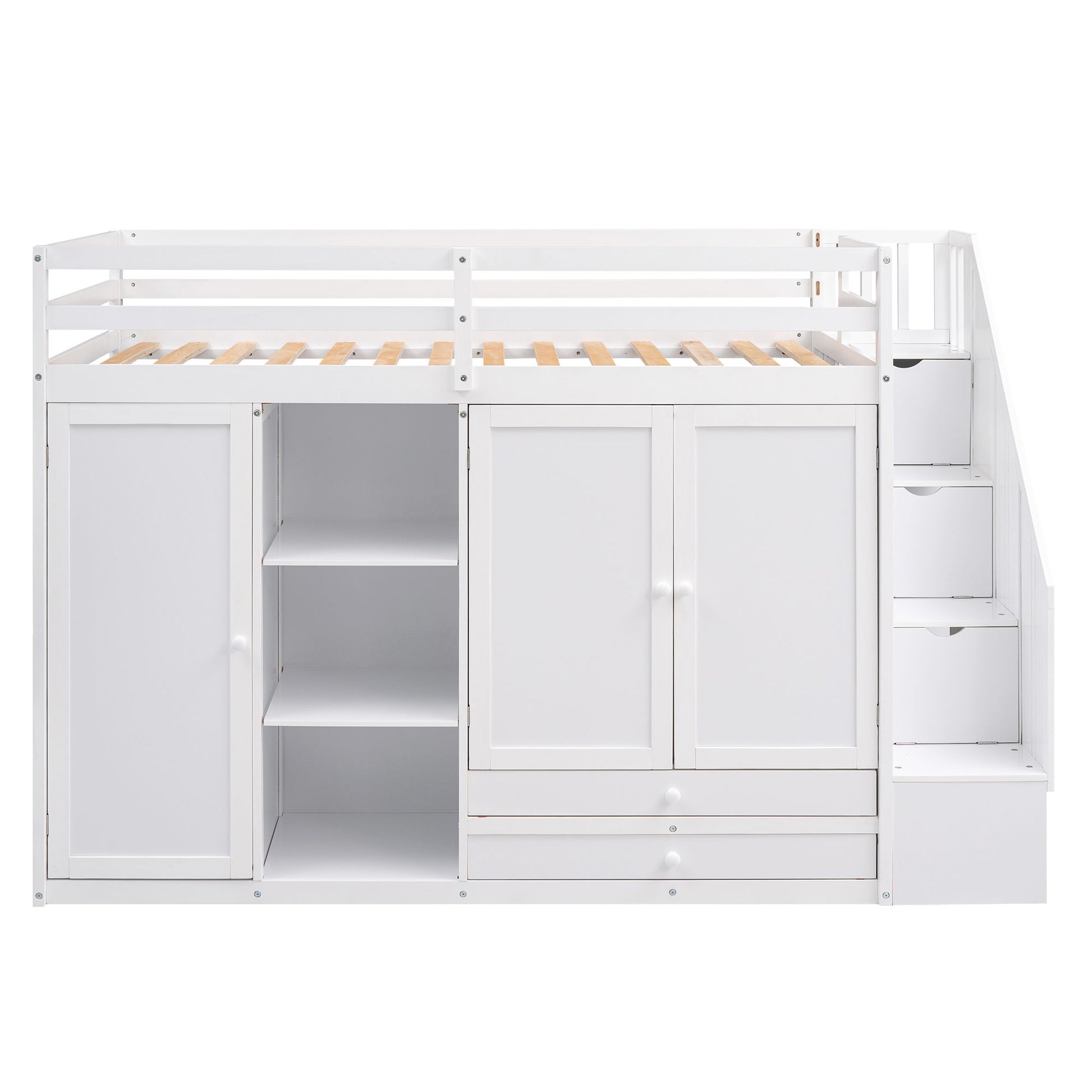 Loft Bed With 3 Shelves, 2 Wardrobes, 2 Drawers, Ladder Storage - The Sleep Loft - Online Mattress Showroom NYC