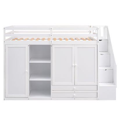 Loft Bed With 3 Shelves, 2 Wardrobes, 2 Drawers, Ladder Storage - The Sleep Loft - Online Mattress Showroom NYC