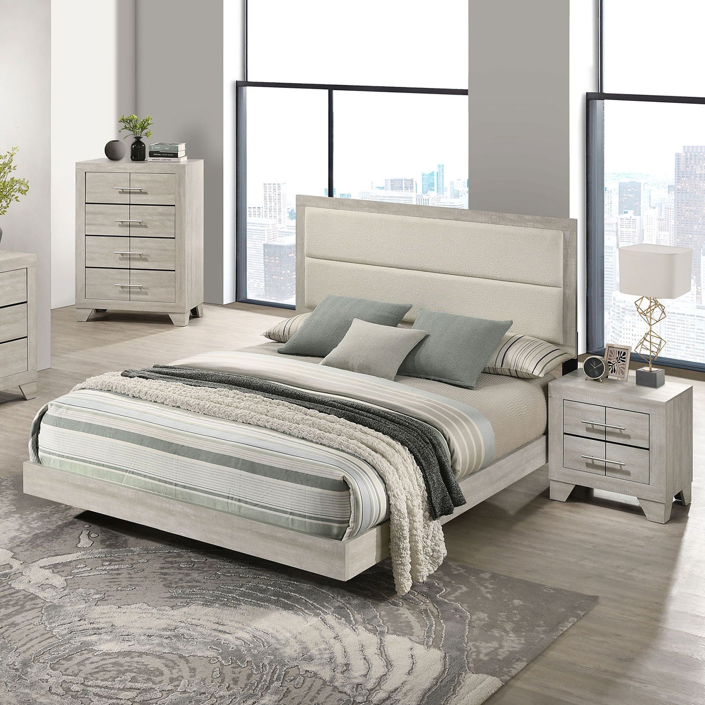 Strout - Queen Panel Bed With Upholstered Headboard - Rustic - The Sleep Loft - Online Mattress Showroom NYC