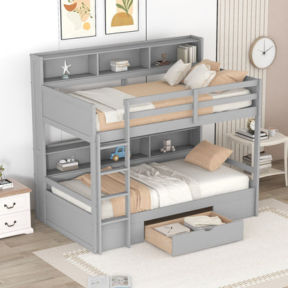 Twin Size Bunk Bed With Built-In Shelves Beside Both Upper And Down Bed And Storage Drawer - The Sleep Loft - Online Mattress Showroom NYC