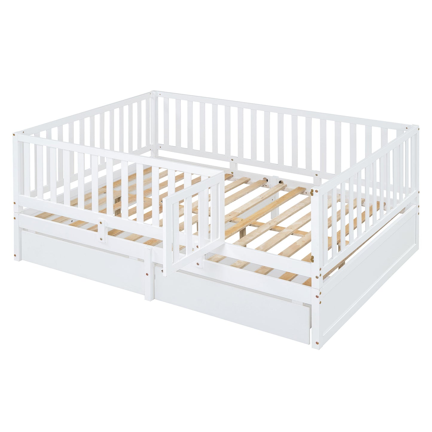Daybed With Fence Guardrails And 2 Drawers, Split Into Independent Floor Bed & Daybed - The Sleep Loft - Online Mattress Showroom NYC