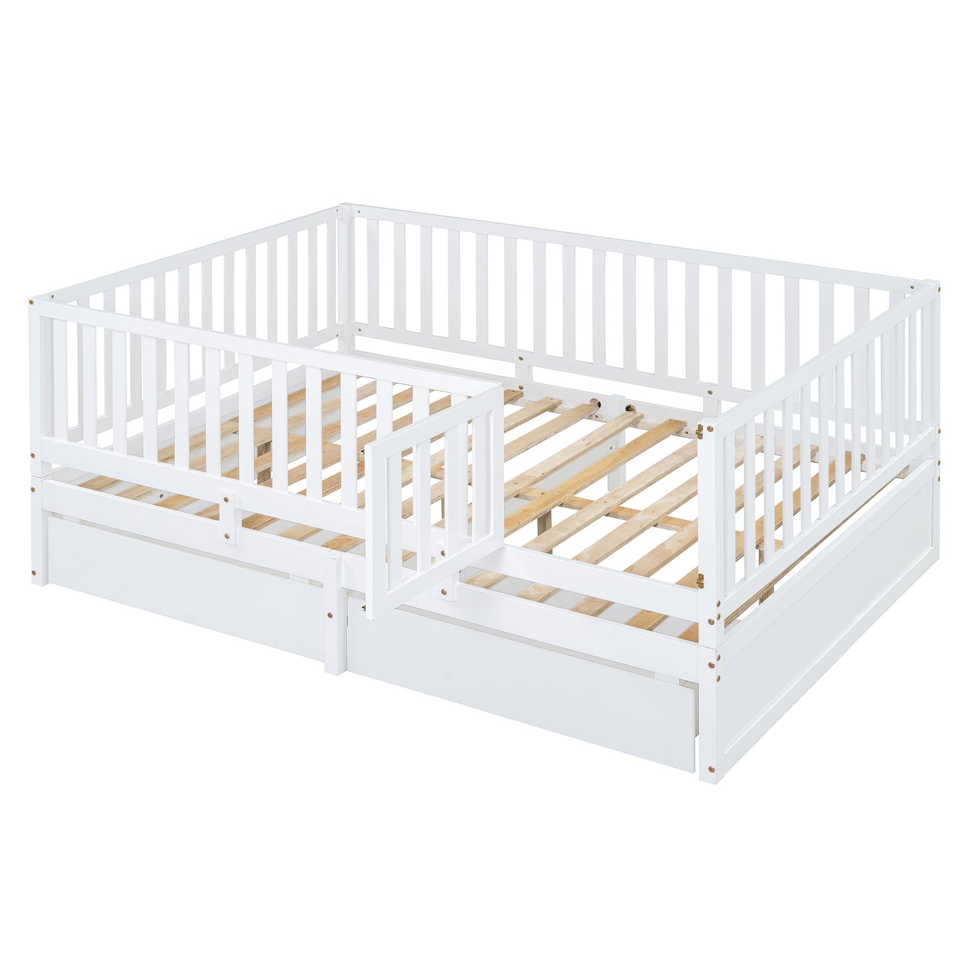 Daybed With Fence Guardrails And 2 Drawers, Split Into Independent Floor Bed & Daybed - The Sleep Loft - Online Mattress Showroom NYC