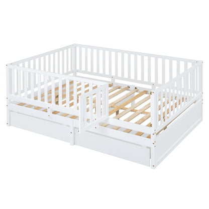 Daybed With Fence Guardrails And 2 Drawers, Split Into Independent Floor Bed & Daybed - The Sleep Loft - Online Mattress Showroom NYC