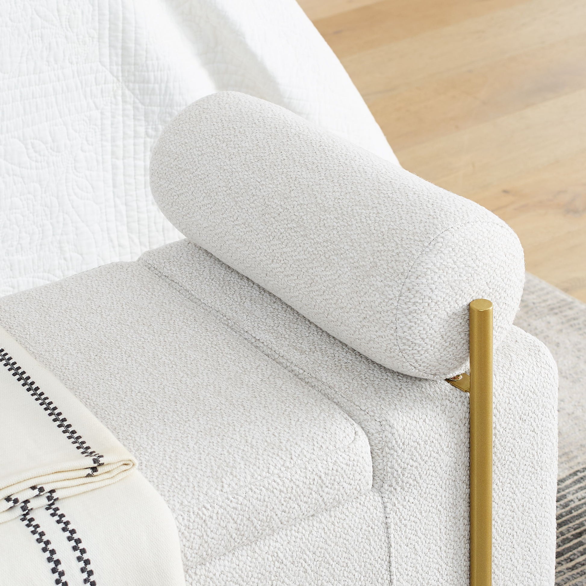 Elegant Upholstered Storage Bench With Cylindrical Arms And Iron Legs, - The Sleep Loft - Online Mattress Showroom NYC