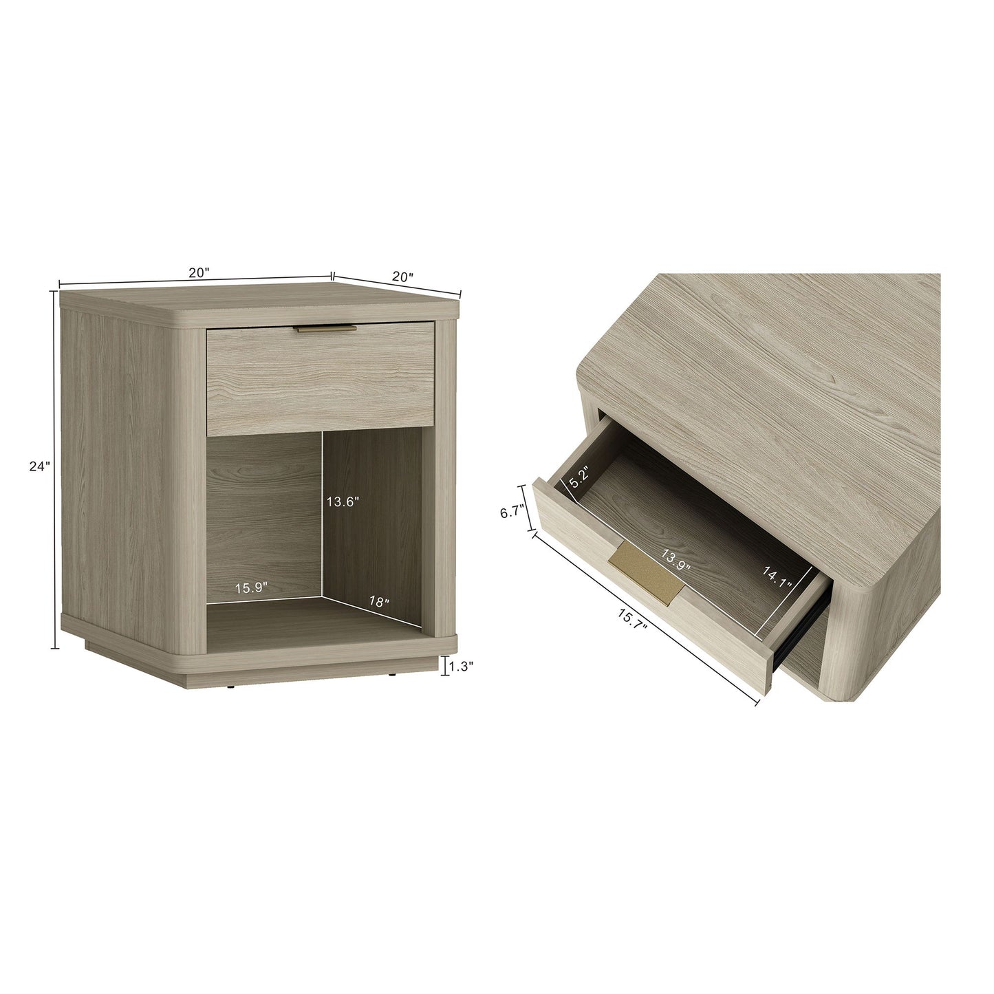 Evelyn - Nightstand With 1 Drawer And Open Shelf - The Sleep Loft - Online Mattress Showroom NYC