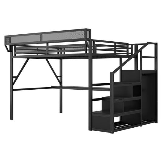 Loft Bed With Desk And Charging Station With Stairs And Light - The Sleep Loft - Online Mattress Showroom NYC