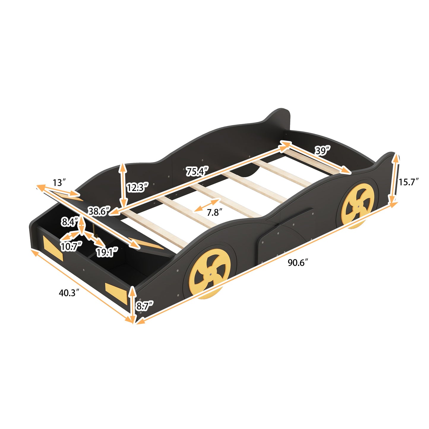 Race Car Shaped Platform Bed With Wheels And Storage - The Sleep Loft - Online Mattress Showroom NYC