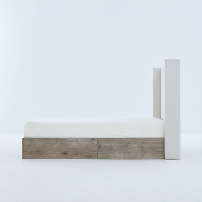 Shelton - Queen Upholstered Wingback Bed With 54" High Headboard - Ivory / Light Gray / Camel Oak - The Sleep Loft - Online Mattress Showroom NYC