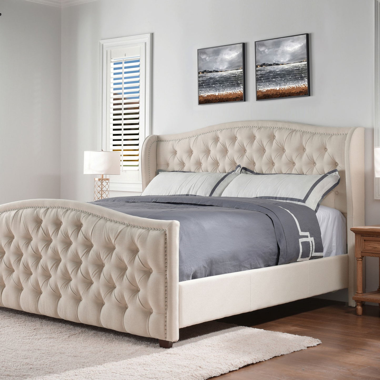 Marcella - Upholstered Shelter Headboard Bed Set - The Sleep Loft - Online Mattress Showroom NYC