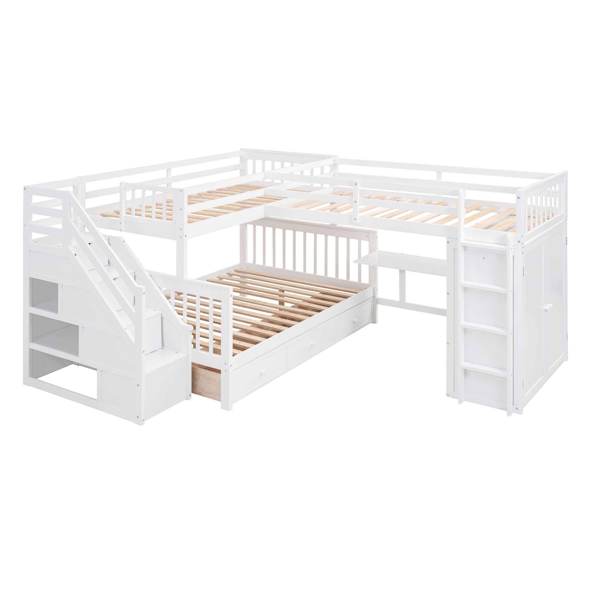 L Shaped Bunk Bed With 3 Drawers, Portable Desk And Wardrobe - The Sleep Loft - Online Mattress Showroom NYC