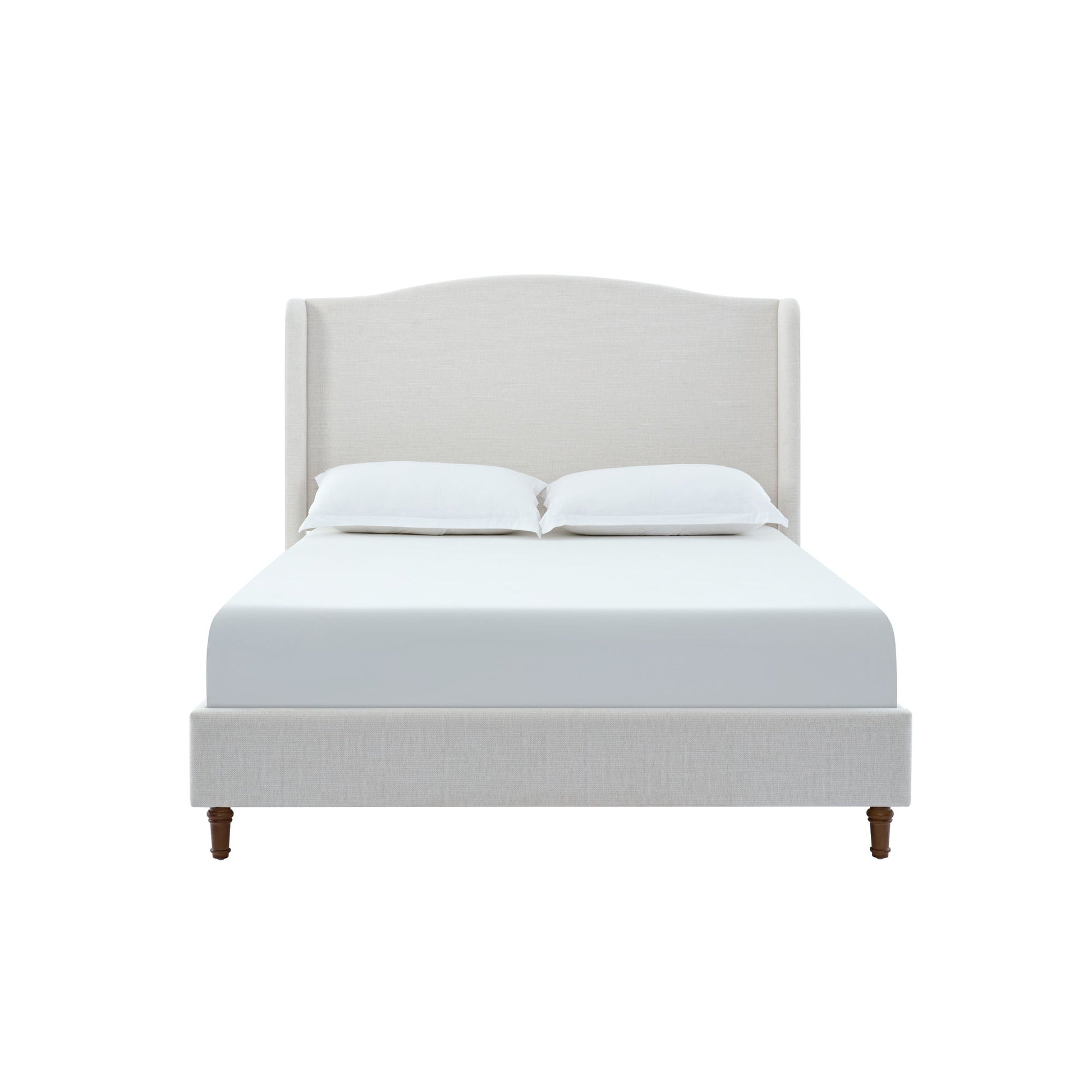 Hannah - Upholstered Wingback Bed Size / Tall Headboard Upholstered King Bed / Premium Textured Canvas Chenille Look / Minimalist Designs / No Box Spring Needed - The Sleep Loft - Online Mattress Showroom NYC