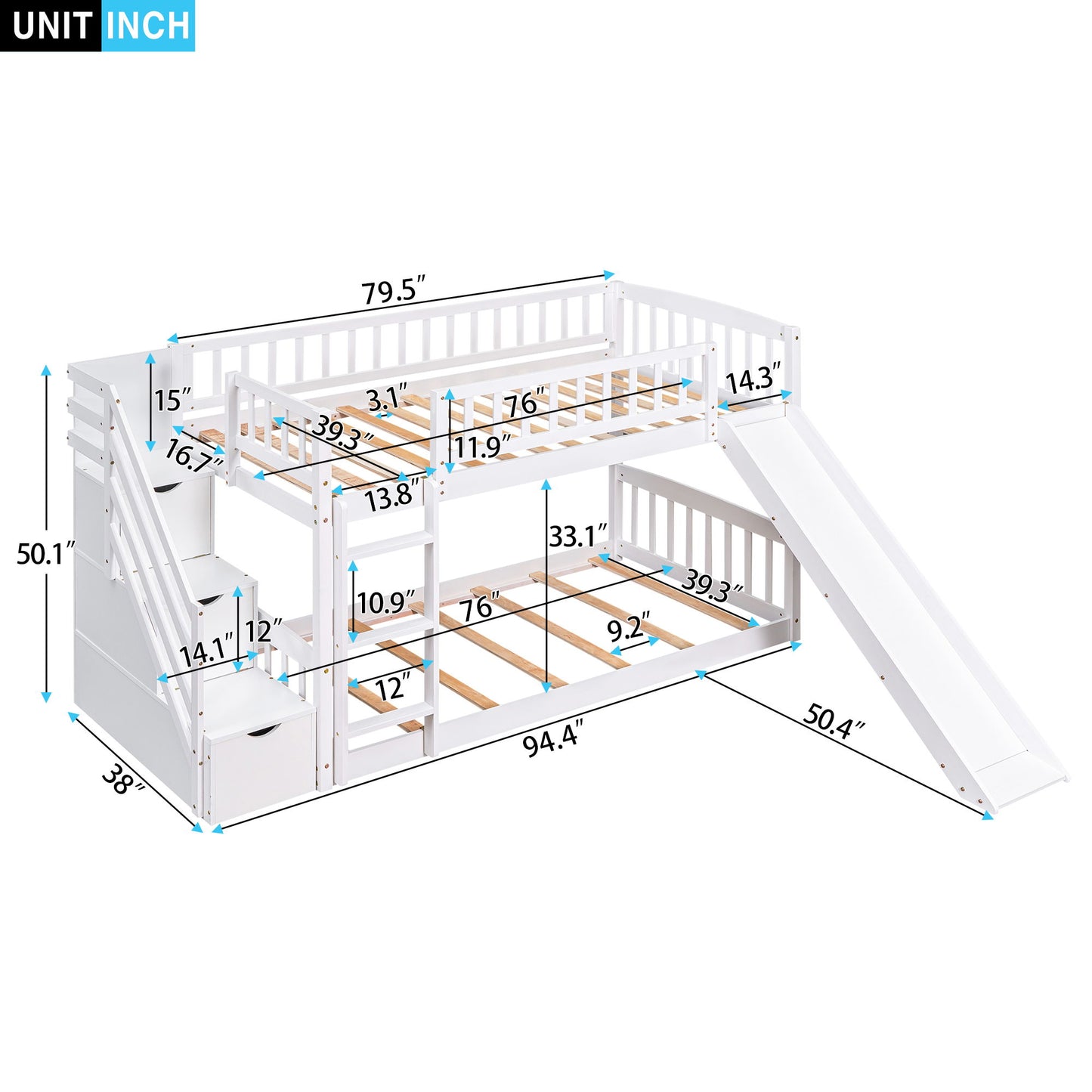 Twin Over Twin Stairway Bunk Bed With Two Drawers And Slide - The Sleep Loft - Online Mattress Showroom NYC