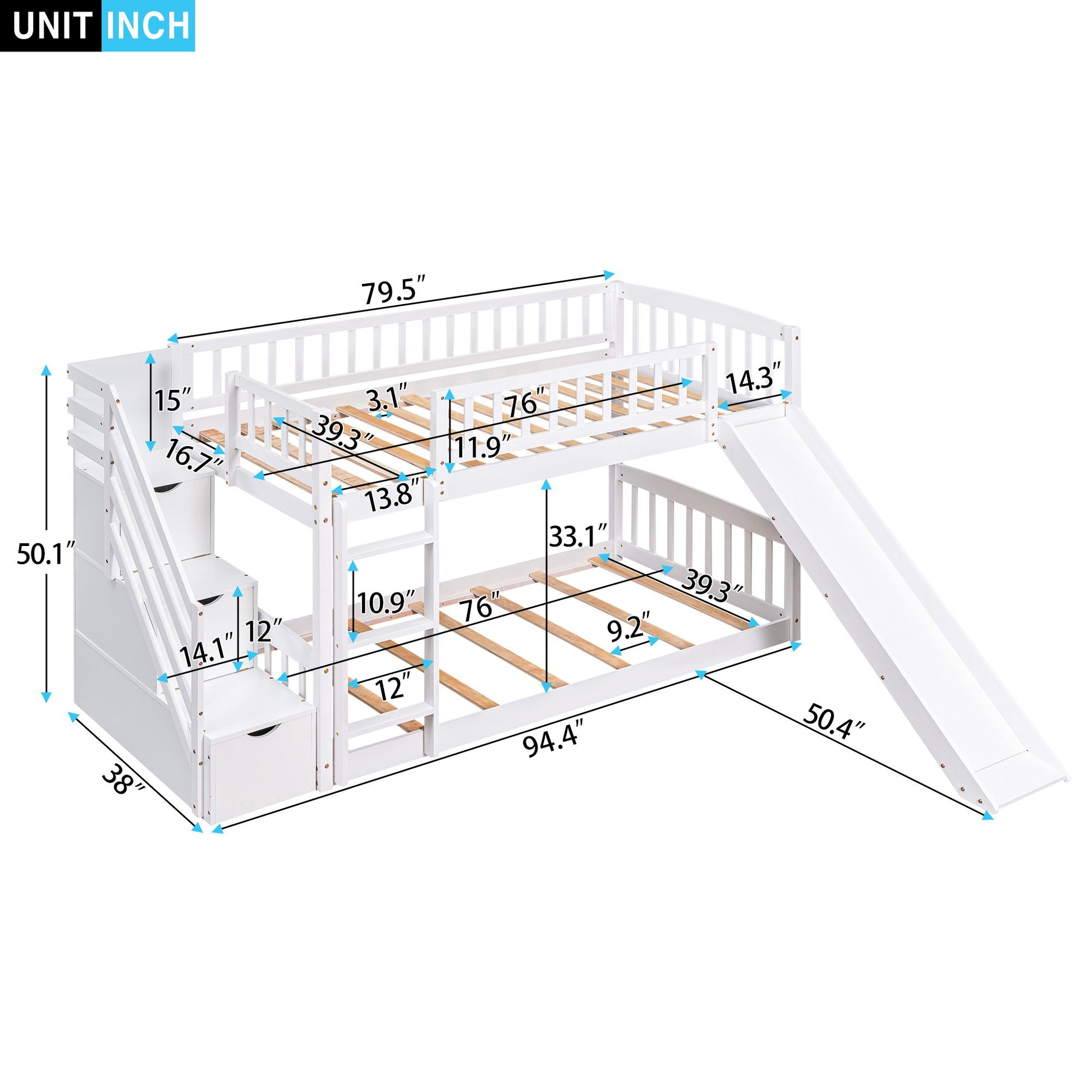 Twin Over Twin Stairway Bunk Bed With Two Drawers And Slide - The Sleep Loft - Online Mattress Showroom NYC