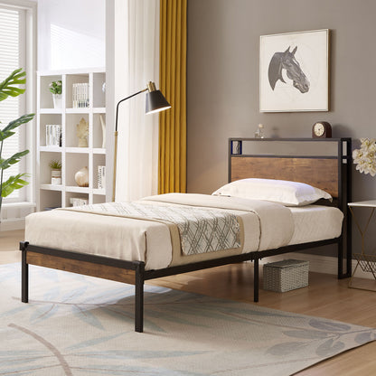 Platform Bed Frame With Wooden Headboard And Footboard, USB Liner - The Sleep Loft - Online Mattress Showroom NYC